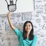 Business Planning - Woman Draw a Light bulb in White Board